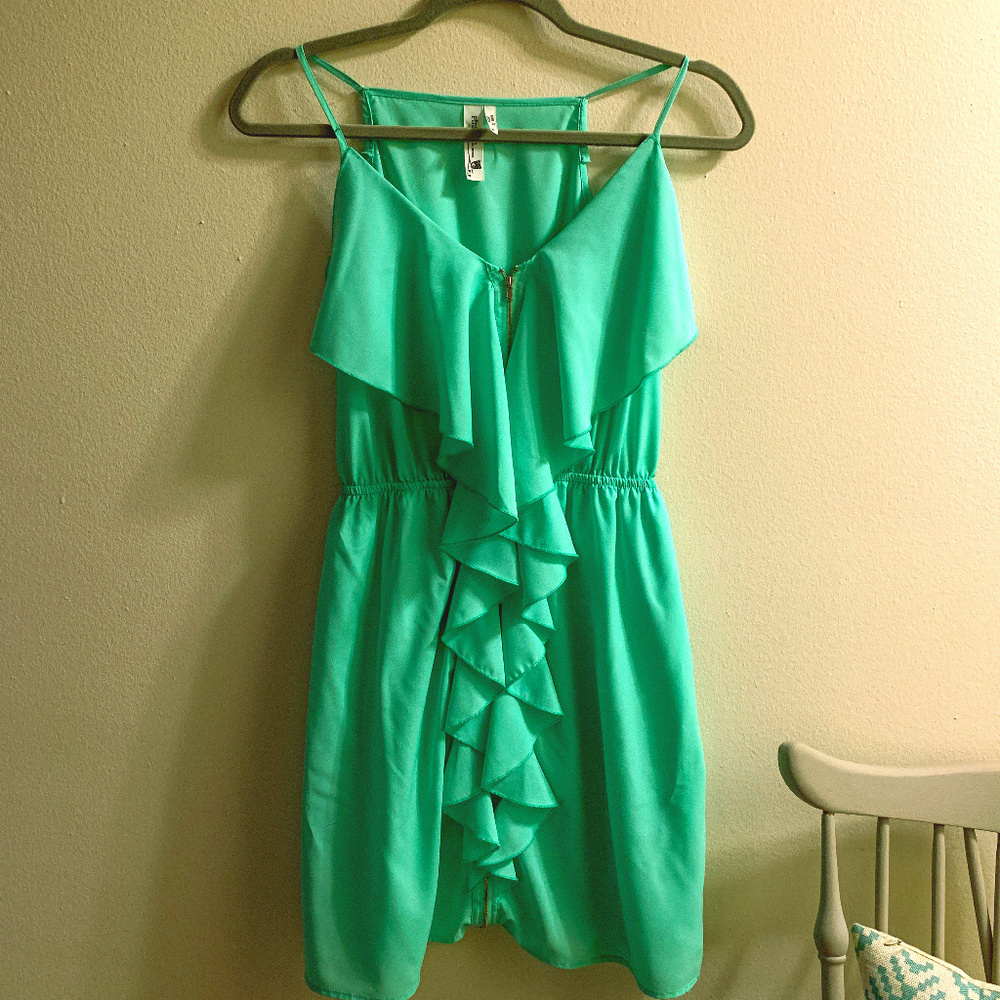 PINK OWL MINT GREEN ZIPPER RUFFLE DRESS